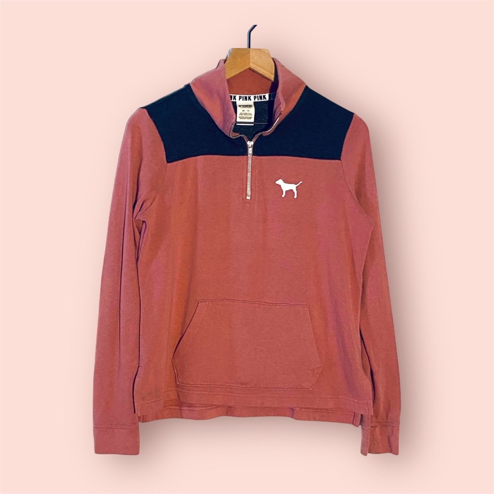PINK Victoria's Secret Pink and Black Quarter-Zip Sweater